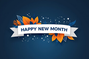 Happy New Month Floral Banner with Elegant Design and Vibrant Colors for Greetings and Announcements