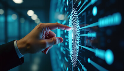 s a person's hand touching a fingerprint on a touch screen