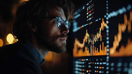 Focused analyst tracking dynamic market trends on a modern interface