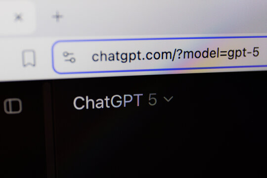 Browser showing chatgpt.com URL with new model gpt-5 and ChatGPT 5 on screen