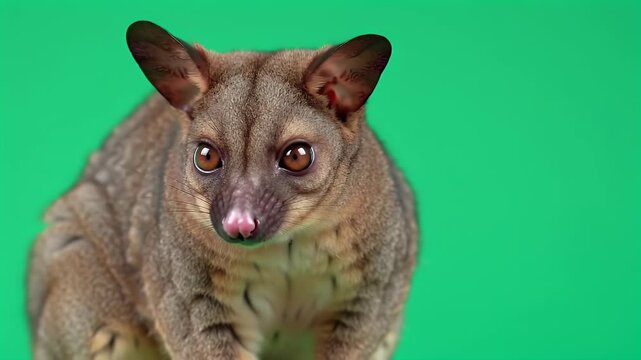 Alert Nocturnal Marsupial with Large Eyes on Bright Green Screen Background for Easy Compositing