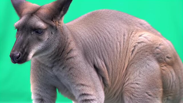 Muscular Kangaroo Standing on Green Screen Background with Powerful Physique