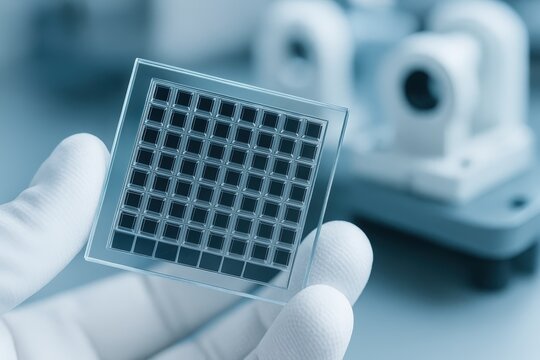 Precision photodiode array with clear grid pattern analyzed in laboratory setting