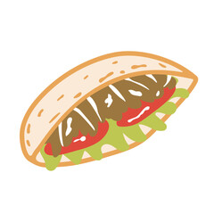Sandvic Kebab Vector Illustration – Turkish Street Food Sandwich with Vegetables and Meat
