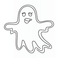 Whimsical outline of a playful ghost with a tongue out