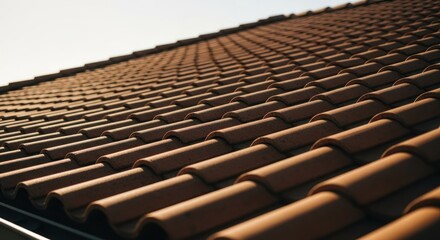 Fototapeta premium Terracotta roof tiles stretch towards the horizon under a bright, clear sky