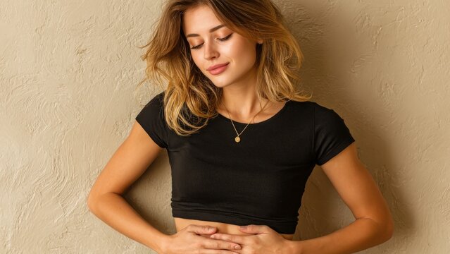 Emotional portrayal of a woman expressing discomfort from endometriosis pain