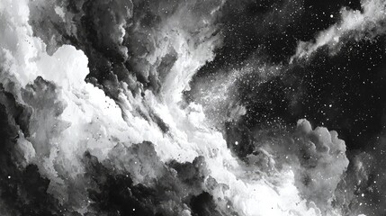 Grayscale nebula, swirling clouds of cosmic dust