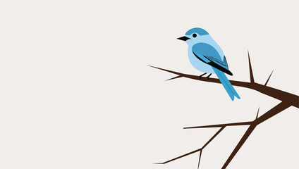 Blue Bird Sitting on Tree Branch – Minimal Nature Vector Illustration