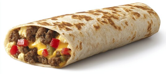 Delicious Breakfast Rolled Dough with Scrambled Eggs, Melted Jack Cheese, and Fresh Tomato Cubes