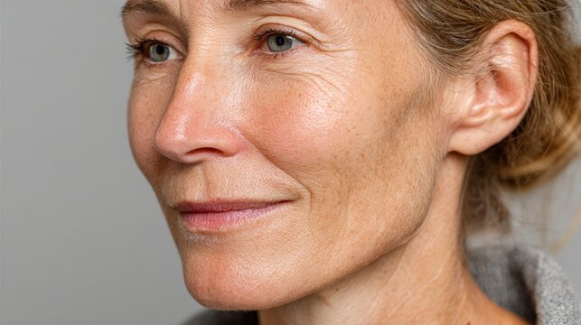 Close-up view of a woman's jawline showing age-related skin changes and collagen loss