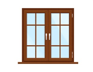 Obraz premium Brown wooden double-hung window
