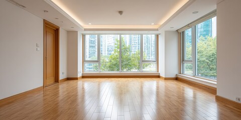 Bright and modern empty room with large windows and natural light in a contemporary interior