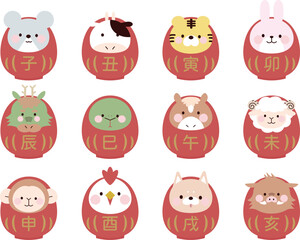 干支だるまのイラスト素材セット
