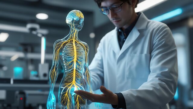 Scientist studies nervous system model