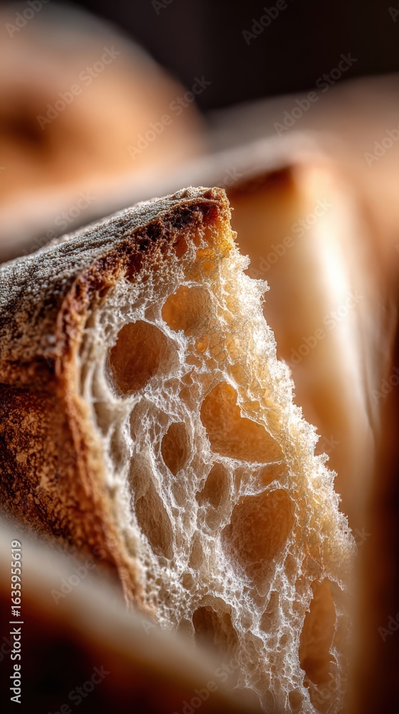 Poster artisan bread slice close-up showing texture and crust details for culinary and baking projects