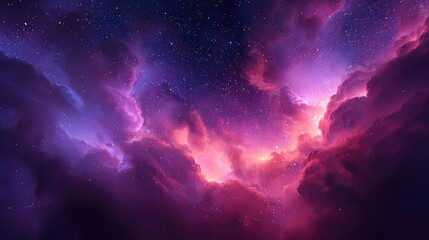 Fototapeta premium Vibrant cosmic clouds fill the star-studded night sky.