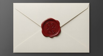 Cream paper envelope with red wax seal presents textured surface; suits mockups, invitations, and stationery designs.