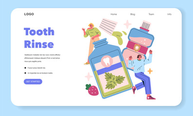 Tooth Rinse Page with Vector Illustration of People