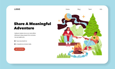 Vector Illustration of People Enjoying a Campfire Adventure