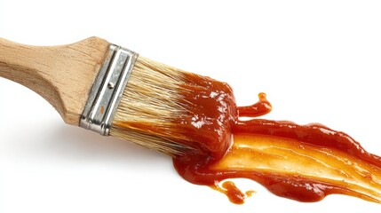 Paintbrush With Vibrant Red Paint Splatter on White Backdrop for Artistic Design Concepts