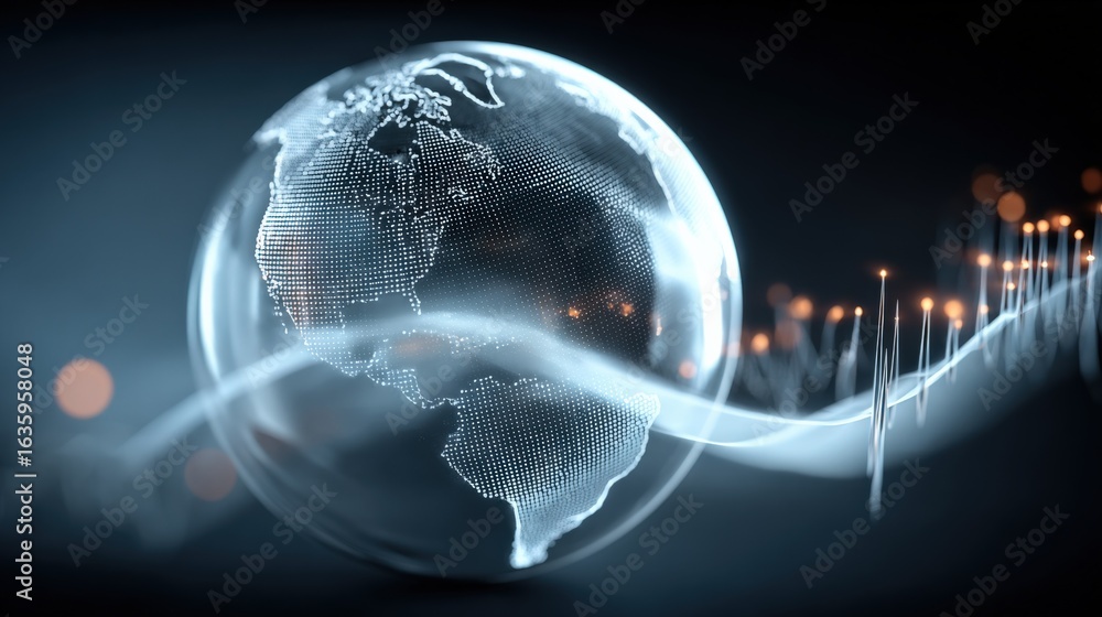 Aufkleber digital globe network: conceptual visualization of global connectivity, data flow, and technological