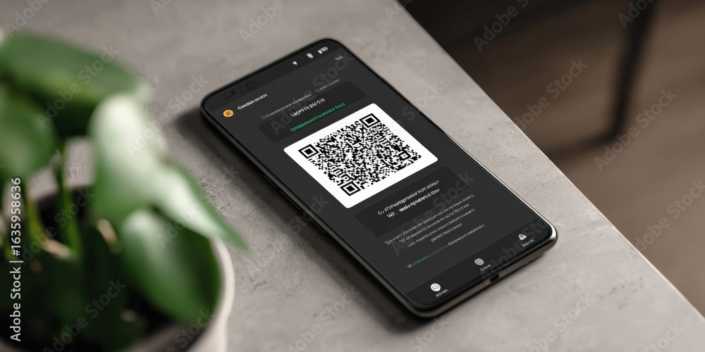 Poster smartphone displaying a scannable qr code on screen, concept for digital solutions and modern techno