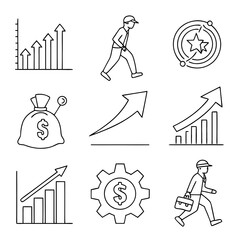 Simple Line Icons Representing Business Growth and Success