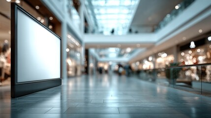 Blank Advertisement Billboard in Modern Shopping Mall, Indoor Digital Signage Mockup for Marketing