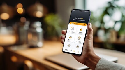 Hand Holding Smartphone Displaying Finance App Interface for Mobile Banking and Digital Payment Solutions