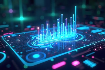 Futuristic holographic interface with graphs and data streams 