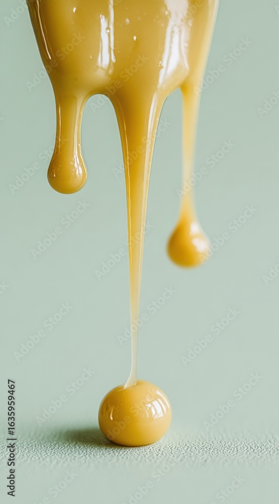 Poster golden syrup drips: a close-up of viscous liquid with smooth texture and delicate flow