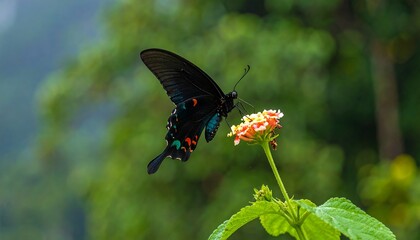 Fototapeta premium Black butterfly on orange flower