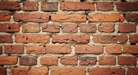 Fototapeta premium Weathered brick wall pattern, red and brown bricks with textured mortar