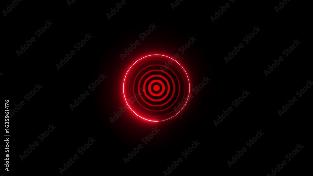 Poster neon circle radar and neon rotation icon. looped animation neon radar icon on a black background. ra