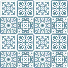 Hand-Drawn Blue Tile Pattern – Mediterranean Seamless Watercolor Design