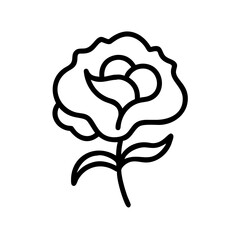 Outline illustration of a rose flower with leaves  