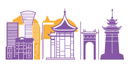 Urban architectural landmarks showcasing cultural diversity cityscape illustration modern aesthetic