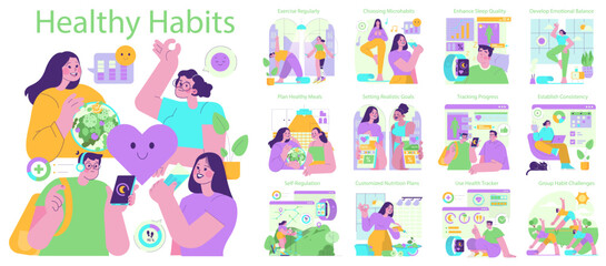 Healthy Habits Illustrated Guide with Active Characters