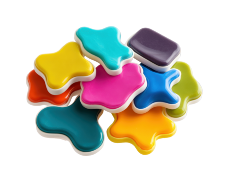 Colorful play dough shapes on creative supplies isolated on transparent background, png