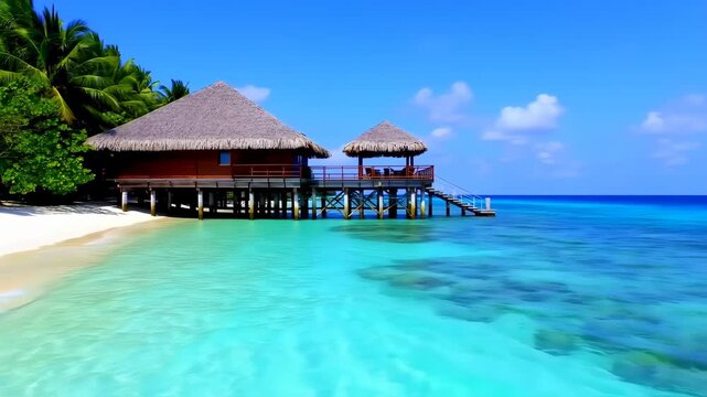 Tropical beach hut over turquoise water