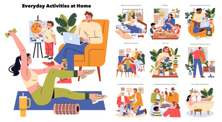 Everyday Activities at Home Vector Illustration