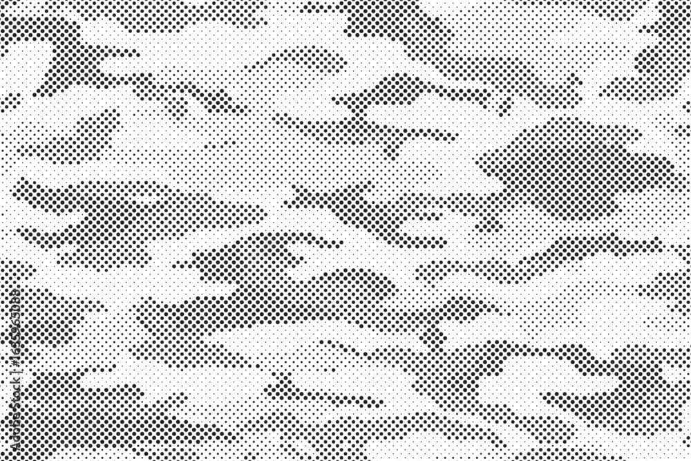 Poster abstract halftone seamless camouflage pattern. repeating digital dotted hexagonal camo military text
