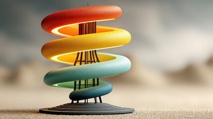 Stylized 3D mobile mast showcasing multi-band connectivity with glowing rainbow rings