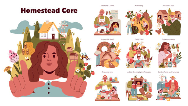 Homestead Core and Farm Life Vector Illustration