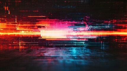 Obraz premium A mesmerizing abstract background featuring digital motion blur glitch and neon light effects This dynamic and futuristic image creates a captivating visual experience with its vibrant colors