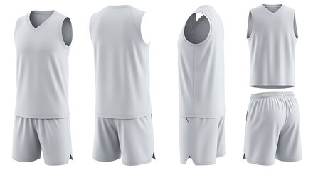 White basketball uniform with jersey and shorts, isolated on white background