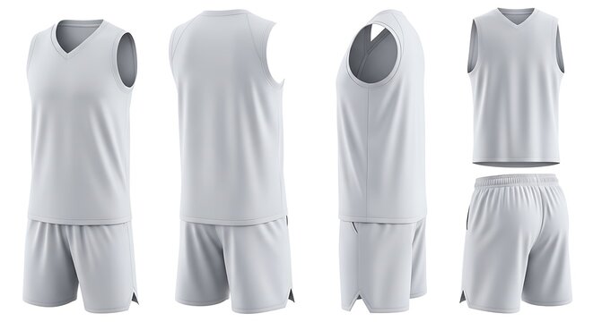 White basketball uniform with jersey and shorts, isolated on white background