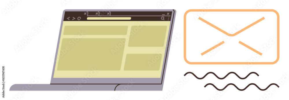 Poster laptop with a web browser window alongside an envelope symbolizing email. ideal for communication, t