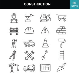 Construction Tools Outline Vector Icon